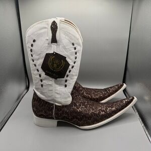 Botas Aguila Real Cowboy Boots White Bronze Sparkle Pointed‎ Toe Western Sz 10.5